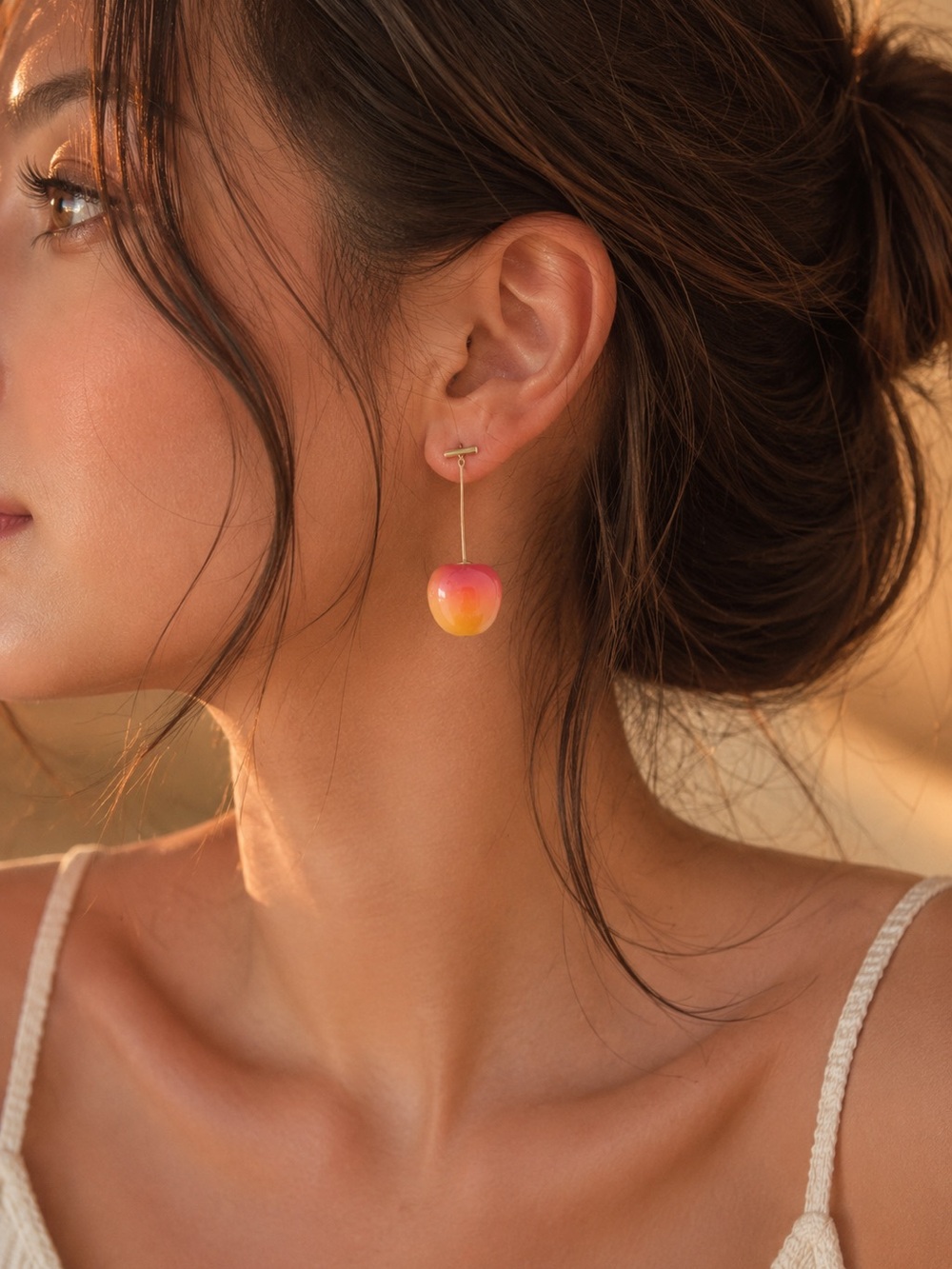 Italian Luxury Jewelry Boutique Pink-Orange Gradient Cherry Drop Earrings NWOT